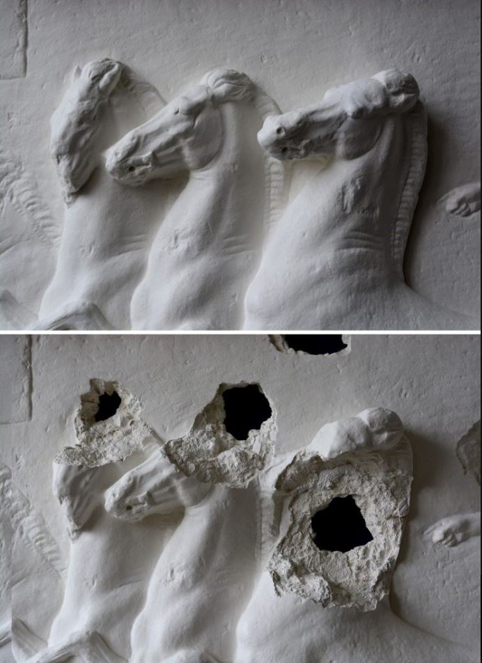 ISIS BULLET HOLE PAINTING - HORSES 2016 - 92x350x12 cm Piers Secunda