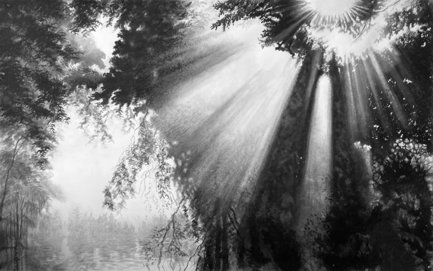 Piers Secunda Cypress Swamp #2. Florida Carbon Capture Ink on Fabriano Paper - 55in x 88.5in - 2025 Piers Secunda